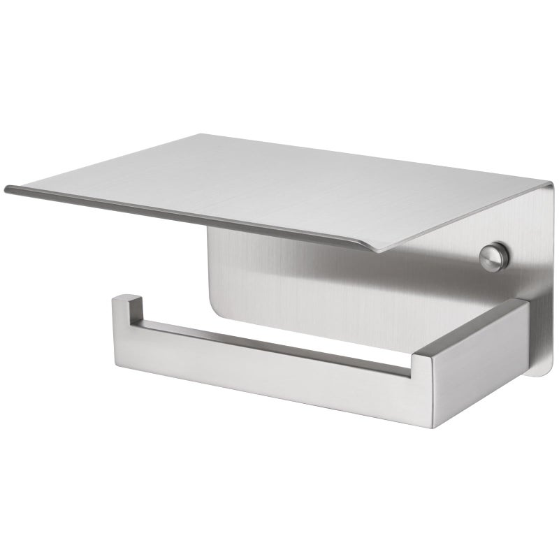 APLusee Brushed Nickel Toilet Paper Holder with Shelf, Left Side 304 Stainless Steel Tissue Roll Hanger, Wall Mounted - Image 1